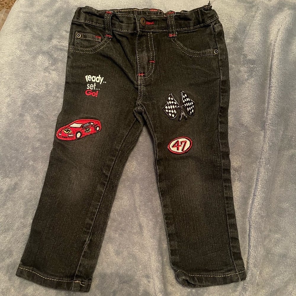 Wrangler Kids Black Jeans with Car and Racing Patches